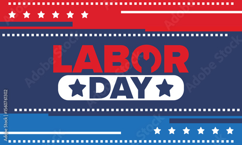 Happy Labor Day. Public federal holiday, celebrate annual in United States. American labor movement. Patriotic american elements. Poster, card, banner and background. Vector illustration
