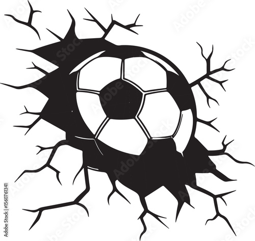 Scene of breaking a wall with a football