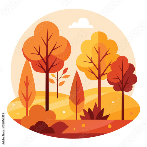 Flat Fall Landscape – Autumn Season Vector


