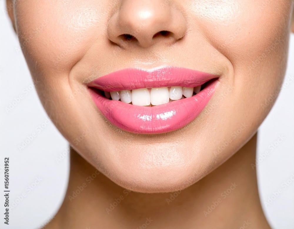 Fototapeta premium Radiant Smile Close-up of Beautiful Pink Lips and White Teeth