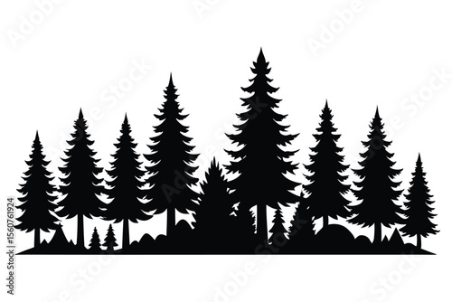 Vector illustration of a winter forest landscape with snow-covered pine and fir trees, perfect for a Christmas or holiday season design