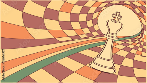 Chess king with a psychedelic abstract background depicting game strategy and creative thinking