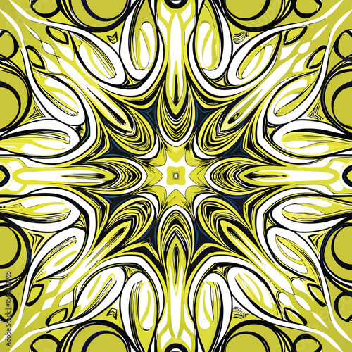 Abstract swirling pattern in yellow black and white color combination of graphic elements