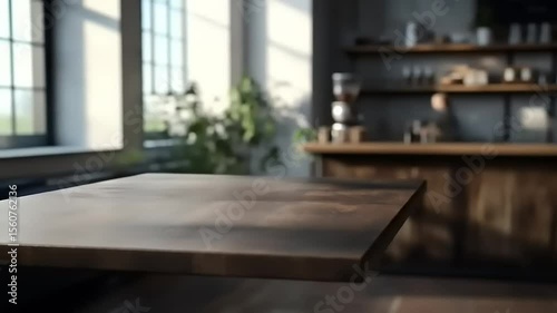 Empty wooden table with cafe background.