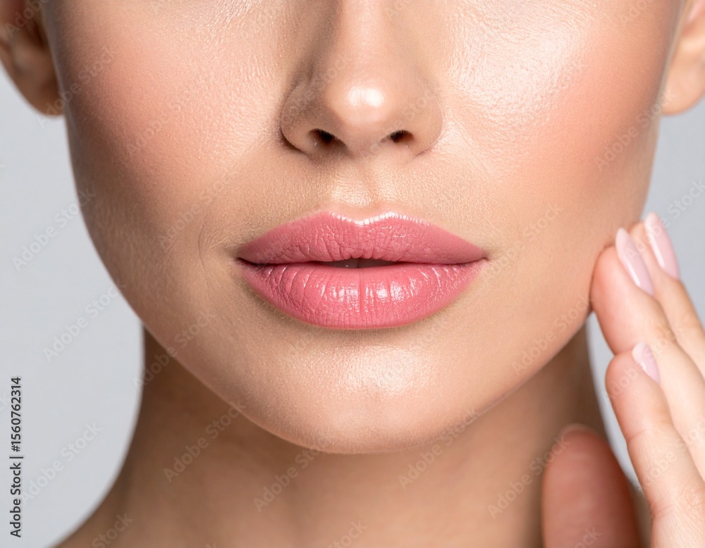 Obraz premium Close-up of Woman's Soft, Pink Lips and Smooth Skin