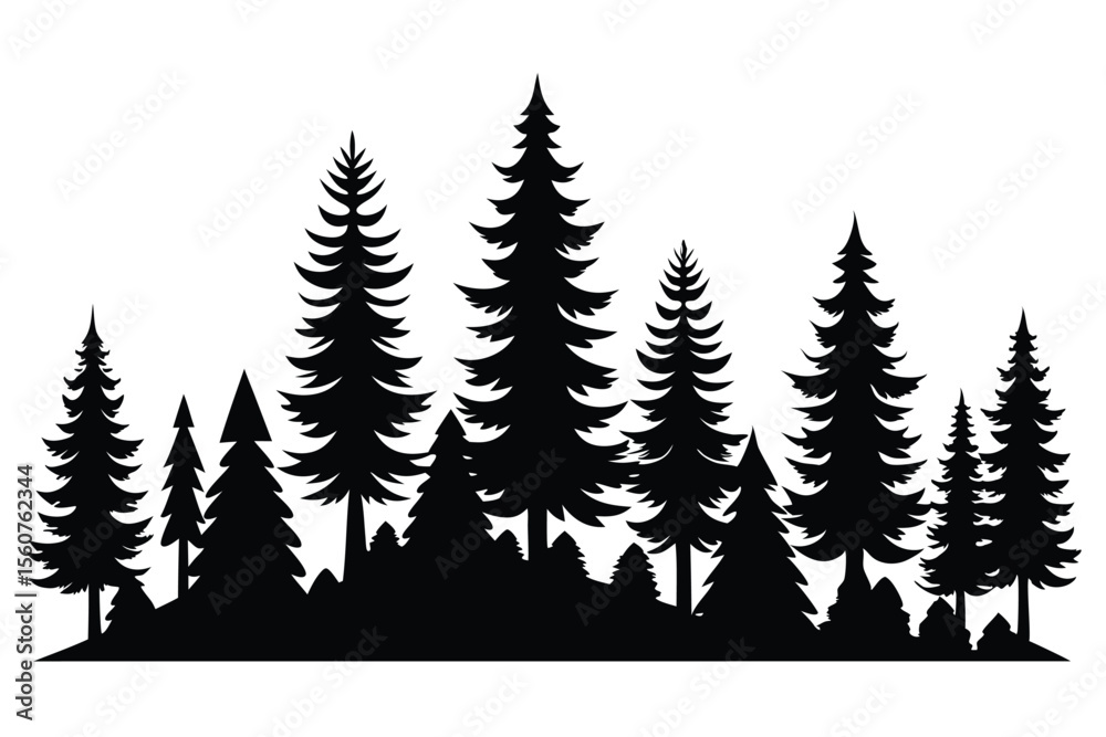 Obraz premium Silhouetted evergreen forest trees winter landscape