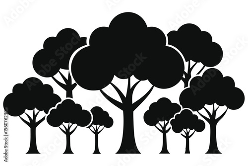 Silhouette of a grove of trees black and white illustration