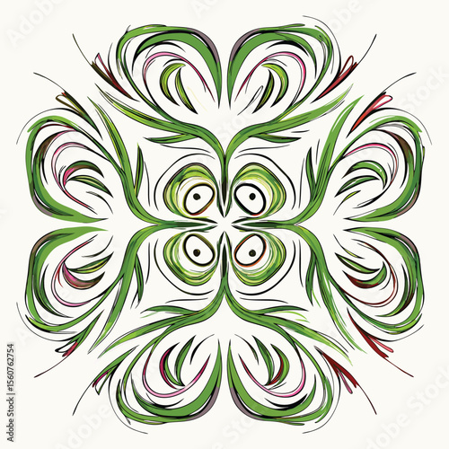Abstract watercolor floral design with a symmetrical composition and transparency
