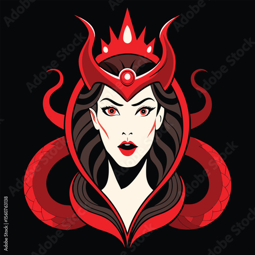 Scarlet sorceress with red crown and serpent stylized portrait