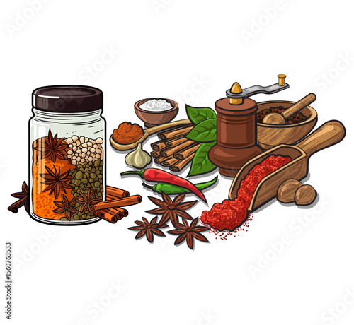 Culinary spices assortment vector.