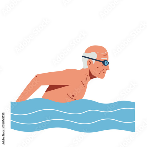 Elderly swimmer in pool enjoying exercise in calm water  