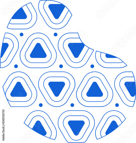 Arrangement merging triangular shapes and scattered dots in a balanced geometric structure.