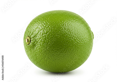 Single Fresh Green Lime on White Background