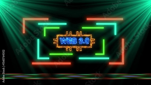 Futuristic Neon Web 3.0 Concept Animation, Web 3 Icon Animation With Glowing Light Moving Animation,future Internet Platform,web 3.0