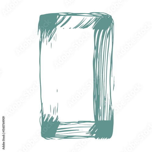 Artistic hand drawn green rectangle frame on white background transparency