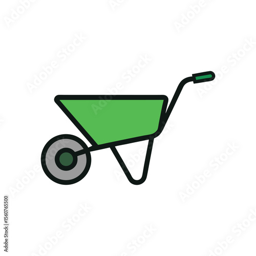 A colorful garden wheelbarrow tool icon vector art illustration