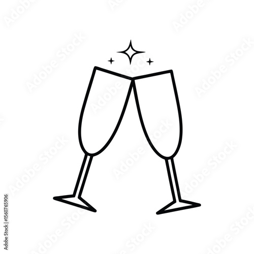 Cheers champagne glasses line art vector illustration