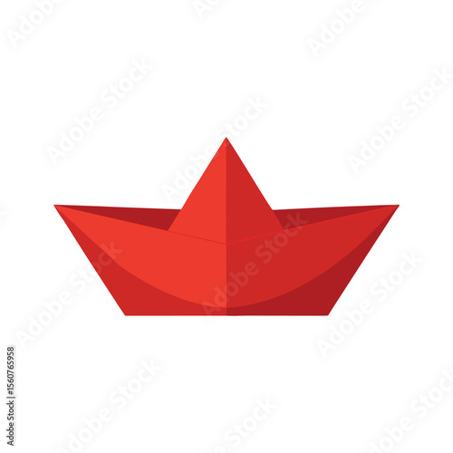 Red paper boat vector art illustration