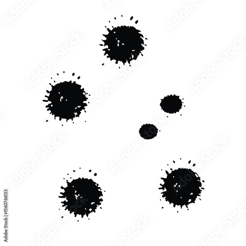 Black ink blots and ink splatters with transparency for various creative projects.