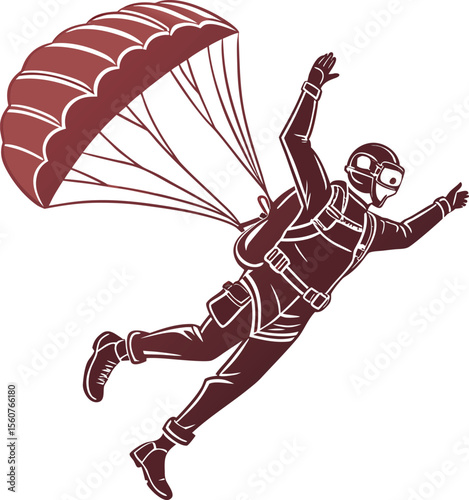 Stylized silhouette of a skydiver with a parachute in mid air representing adventure and freedom suitable for sports or travel themes