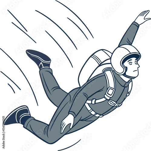 Dynamic vector illustration capturing the exhilarating freefall of a skydiver in mid air showcasing the thrill and adventure of the sport with bold graphic elements