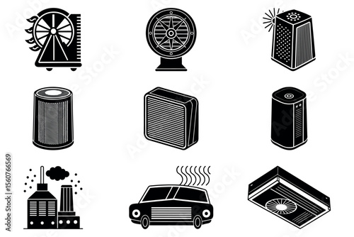 Iconic Representation of Air Purification and Environmental Concerns in Black and White