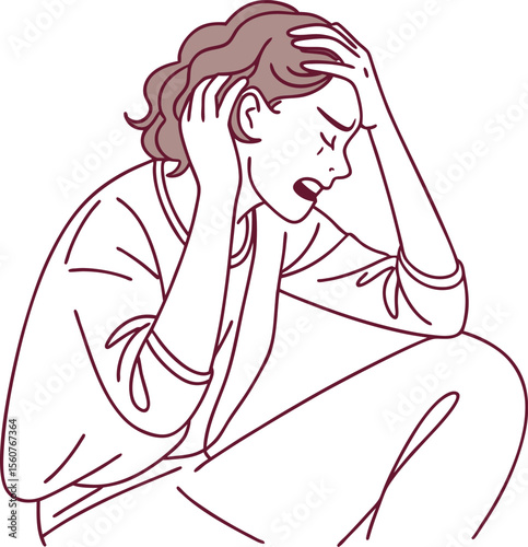 Emotional woman expressing distress and frustration with clean vector art suitable for conveying negative feelings and psychological states in design projects