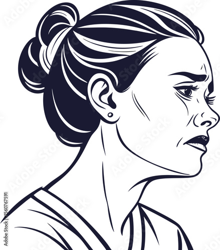 Expressive illustration of a woman displaying strong negative emotions conveying distress sadness or frustration through her facial features and posture suitable for emotional storytelling