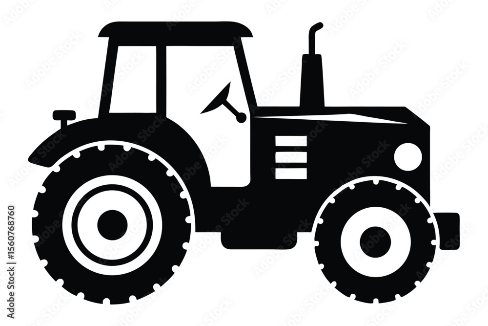 Silhouette Illustration of a Black Tractor with Tires, Cabin, and Steering Wheel Details Silhouette Illustration of a Black Tractor with Tires, Cabin, and Steering Wheel Details