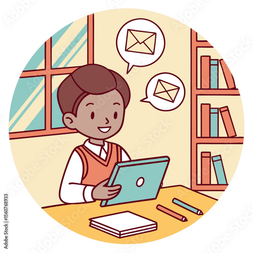 Young Student Engages with Digital Learning Tools and Communication Channels for Education