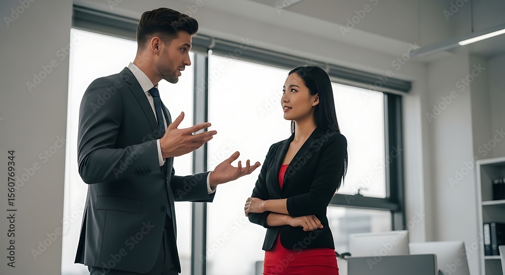 Fototapeta premium Business Colleagues Discussing Project Strategy in Modern Office