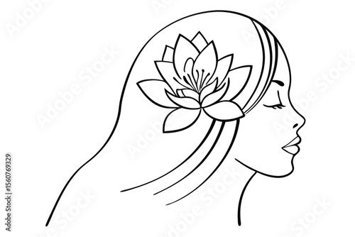 Woman profile with lotus flower in hair face head