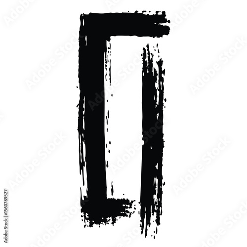 Bold black paint stroke artistic shape on a white background with transparency