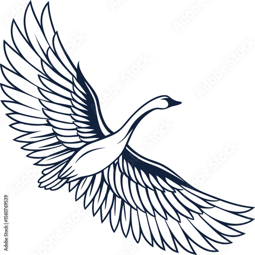 Minimalist vector illustration of a bird with its wings elegantly spread open showcasing a clean and modern design perfect for various applications
