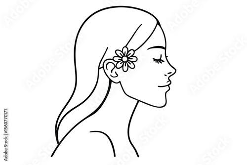 Woman profile with flower in hair face head