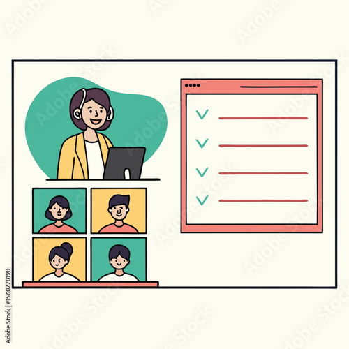Online Learning Experience With Teacher And Students Participating In A Virtual Class Together