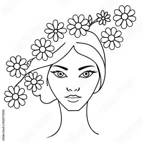 Woman with flowers in hair face floral