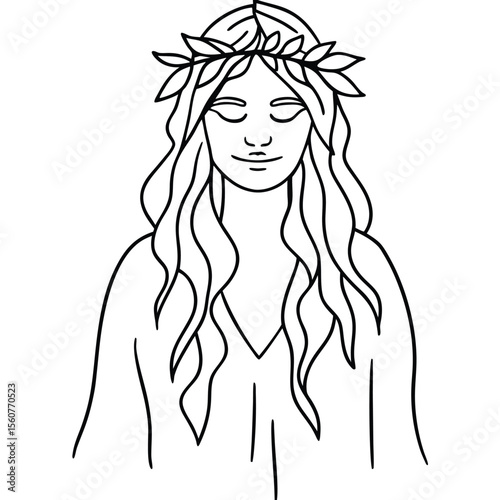 Woman with laurel wreath and flowing hair female portrait