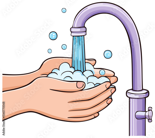 Handwashing under a running faucet illustration 