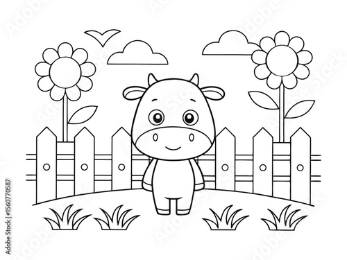 Baby cow easy coloring page for kids. 