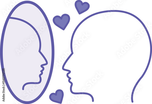 Colored Ego Icon. Vector Illustration. Man Admiring Himself In The Mirror. Self-Confidence, Narcissism, Mental Health. Concept Psychology
