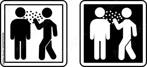 Infectious Disease Signs. Black and White Vector Illustration. Man Talking to Another Man Spreading Disease. Hospital Department Sign