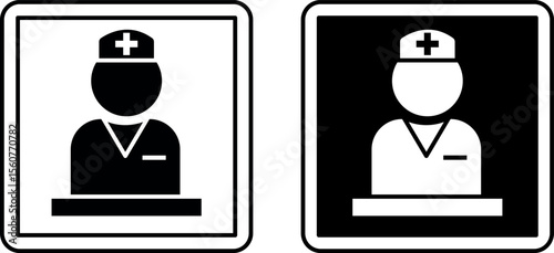 Nurse Station Signs. Black and White Vector Illustrations. Ward Nurse Workplace in the Inpatient Department. Sign in the Hospital Department