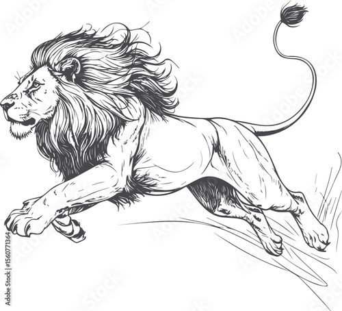King of the Savannah: Hand-Drawn Lion in Motion