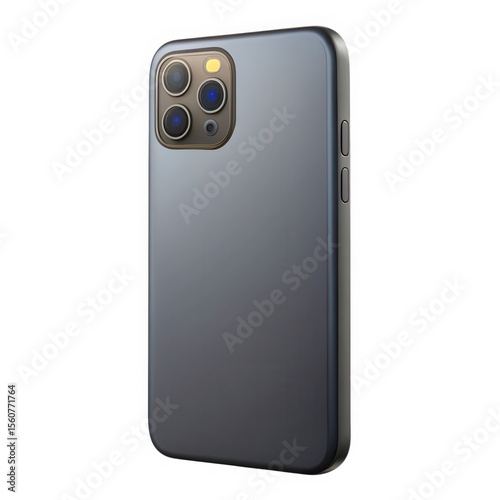 Modern smartphone with multiple camera lenses and sleek design isolated on transparent background
