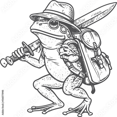 Nature's Adventurer: Frog with Backpack and Sword
