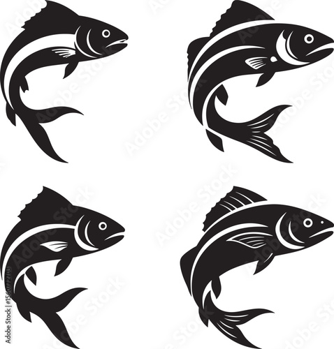 Fish Logo Marine Life Silhouette Vector Set vector illustration