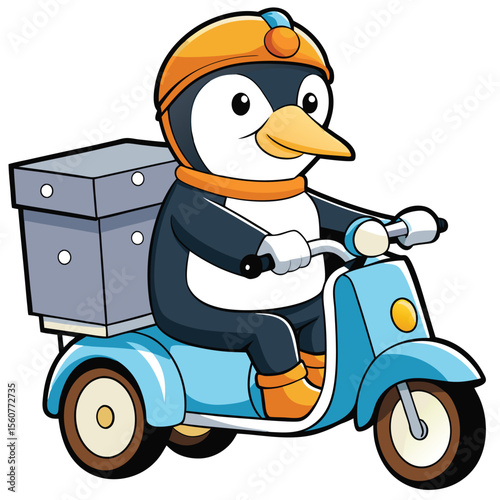 Cute Penguin Delivery Service Fast and Reliable Scooter Delivery