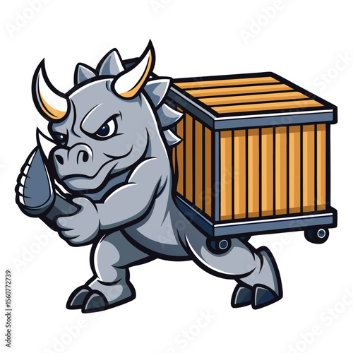 Mighty Rhino Powerful Cargo Delivery Mascot Illustration
