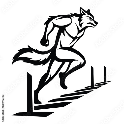 Powerful Wolf Athlete Leaping Hurdles Strength, Speed, and Agility